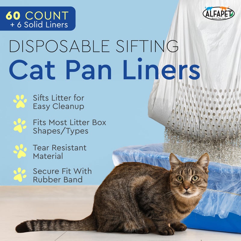 Alfapet Cat Litter Box Sifting Liners Alfapet - Extra Giant 60 Count - Tear-Resistant Cat Litter Bags - Waterproof Kitty Litter Liners - Fits Almost All Litterbox Pan Sizes, 40" x 38", 30 lb Capacity - Image 2